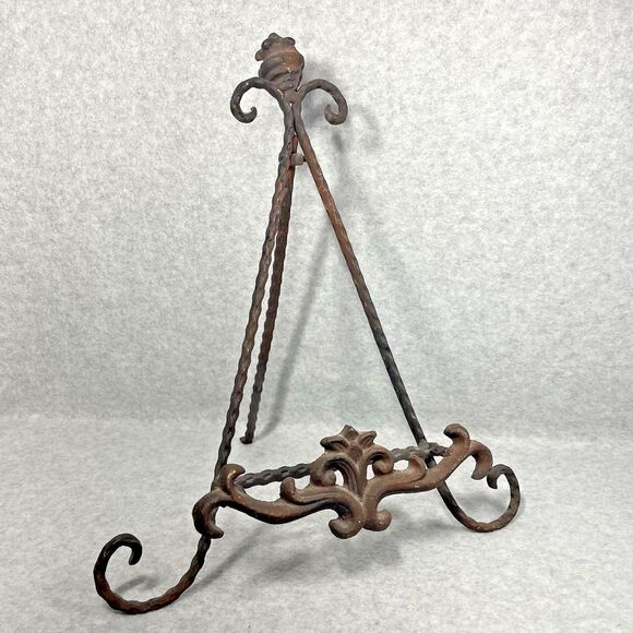 Vtg Ornate Cast Iron Easel Stand 15” Display Frame Plate Book Artifact Rustic - Picture 1 of 16